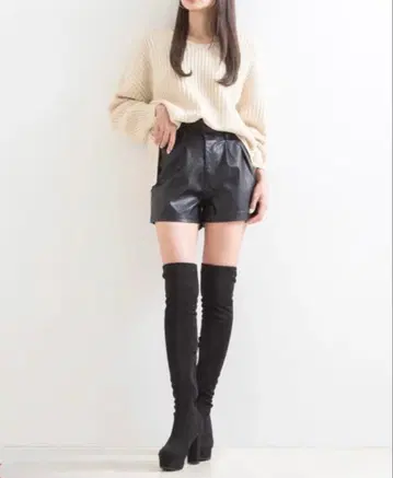 Newlyme 스웨이드 슬림 레그 니하이 부츠 블랙 하이힐