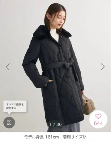 퍼 카라 다이아 퀼트 충전솜 코트 Green Parks