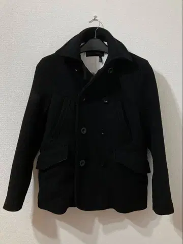 블랙 울 더블 브레스트 피 코트