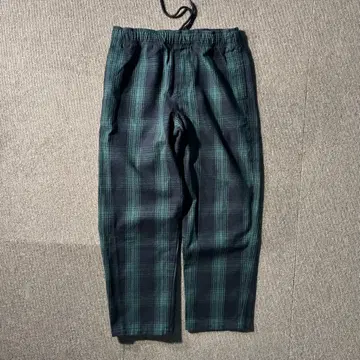 VOLCOM 옴브레 체크 팬츠 끈팬티 파자마 그린 네이비