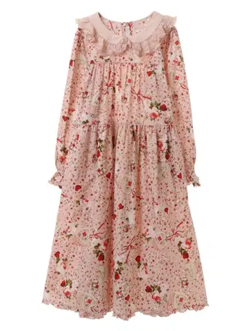 오너먼트 로즈 프린트 미디 원피스 핑크 핑크하우스