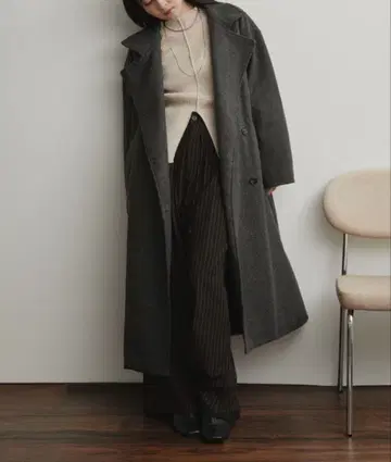 Aunt Marie's 스탠드 카라 3WAY 롱 코트 차콜 그레이
