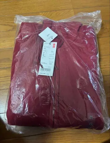 유니클로 보아 맨투맨 풀 집업 후드티 M 와인 레드