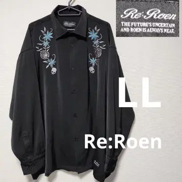 Roen 스컬 장미 럭셔리 자수 스컬 긴팔 셔츠 드레스셔츠 블랙