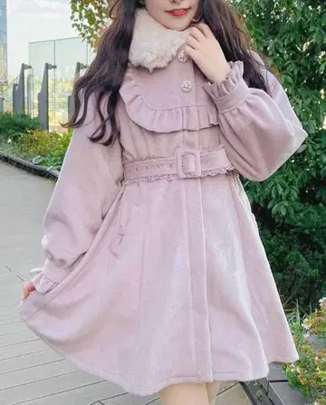 ROJITA 요크 프릴 리본 포켓 코트 핑크 양산형 지뢰계