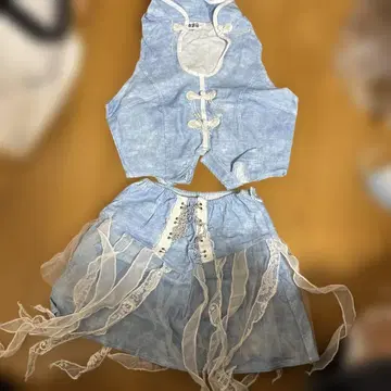 k-POP 댄스 의상 데님풍 라이트 블루 셋업