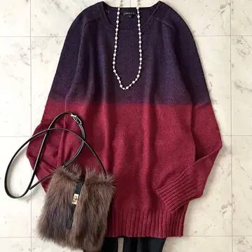 새상품급*띠어리 알파카 실크 긴팔 니트 S 퍼플 x 레드 바이컬러 실크