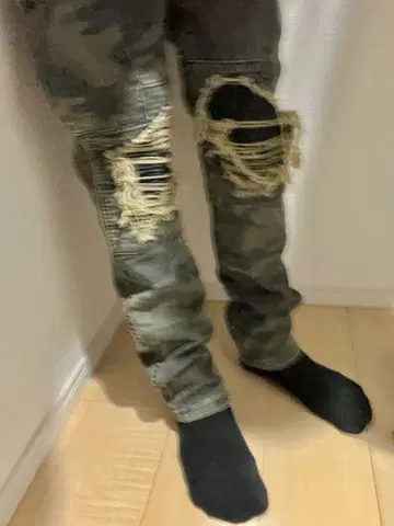 데미지 스키니 데님 슬림 핏 카모플라쥬 US UK drip