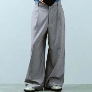 [ 완판템 ] 칸 퍼 우드 와이드 배기 큐빅 슬랙스 라이트 그레이