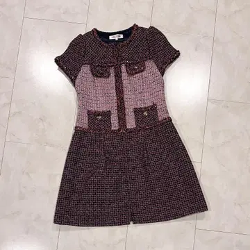 Super Beauty 트위드 원피스 프론트 지퍼