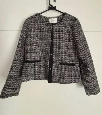 ViS 노카라 자켓 트위드 백 페플럼