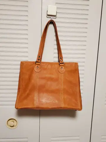 천연 가죽 토트백 오렌지 브라운