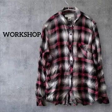 1점 한정 WORKSHOP 체크 무늬 긴팔 셔츠 블라우스 상의 [ M ]