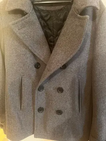 그레이 울 혼방 더블 브레스트 코트