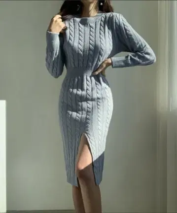 그레이 케이블 니트 원피스