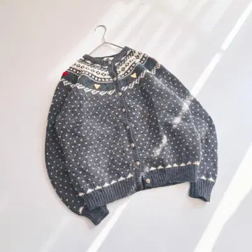 빈티지 니트 WOODWARD 노르딕 하트 무늬 울 P