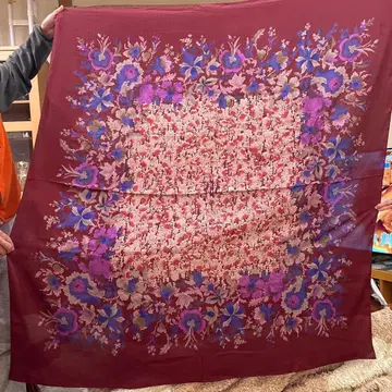 꽃무늬 실크 스카프 와인 레드 대형