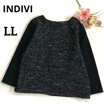 INDIVI 빅 사이즈 트위드 니트 도킹 블랙 LL