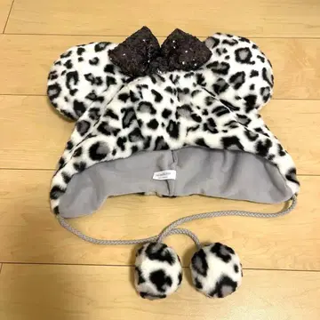 디즈니 팬캡 레오파드 무늬 퍼 귀도리 모자