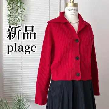 [새상품] plage 숄카라 숏 가디건 리브 니트 빨간색