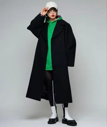 블랙 롱 코트 허리 벨트 포함