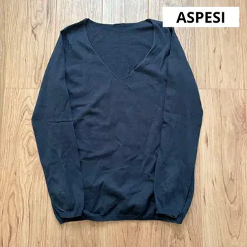 ASPESI 코튼 캐시미어 혼방 블랙 딥 v넥 긴팔 상의