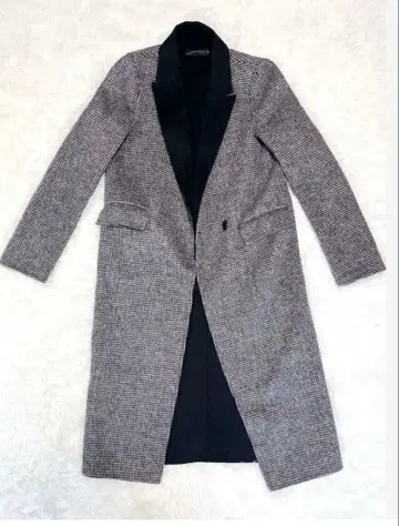 ZARA WOMAN 롱 코트 체스터 체크 절개 그레이 S