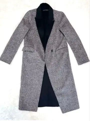 ZARA WOMAN 롱 코트 체스터 체크 절개 그레이 S