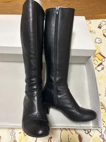 블랙 가죽 롱 부츠 힐 천연 가죽 블랙 마루이 마루이