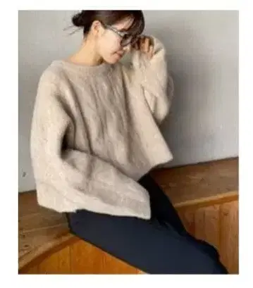 [ 미사용 새상품 ] Plage 알파카 혼방 케이블 숏 니트 베이지