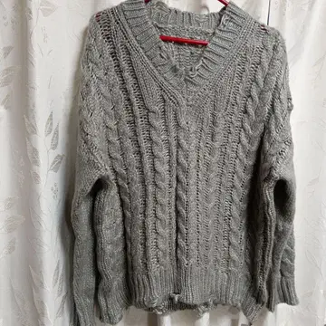 Loungedress 데미지풍 그레이 긴팔 니트 스웨터 F 사이즈