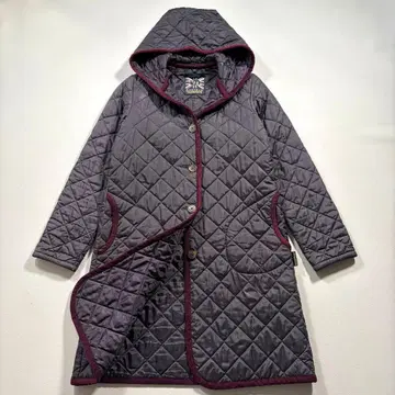 레어 컬러 라벤햄 퀼팅 코트 후드 부착 보라색 40 사이즈
