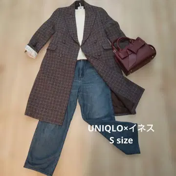 유니클로 x 이네스 체크 무늬 이네스 콜라보 UNIQLO 롱 코트