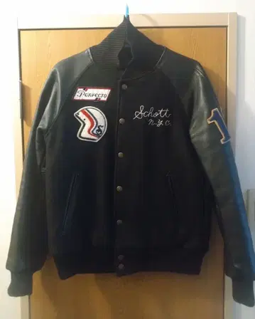 Schott 샷 바시티 자켓 블랙 가죽