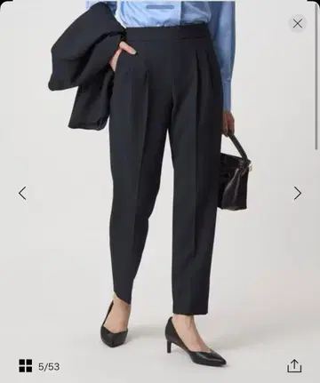 네이비 플리츠 슬랙스 허리밴딩