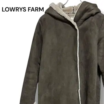 LOWRYS FARM 보아 안감 후드 롱 코트 M 퍼지 브라운