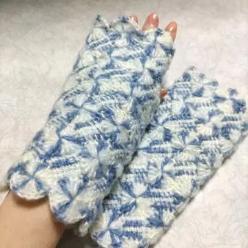 01 따뜻한 핸드 워머 블루 화이트 핸드메이드 장갑