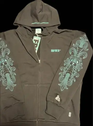 L 블랙 FR2 월도 자수 토끼 지퍼 후디 후드티 오키나와 크롬