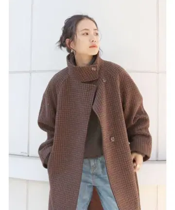 Ungrid 스탠드 카라 체크 코트