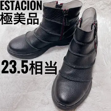 컨디션 최상 에스타시온 숏부츠 올 블랙 리얼 가죽 사이드 지퍼