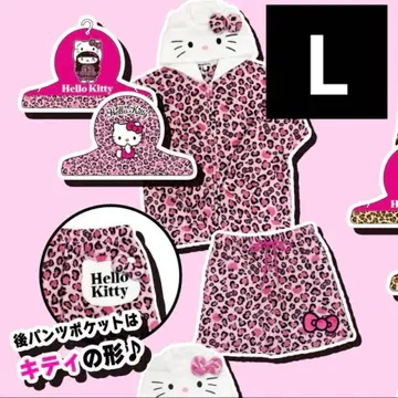 돈키호테 헬로키티 상하의 세트 숏팬츠 레오파드 무늬 핑크 L
