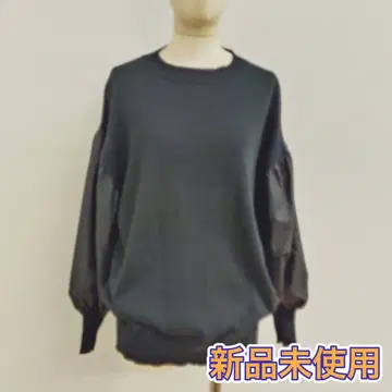 미사용 새상품 도킹 볼륨 소매 니트 절개 니트 니트 풀오버