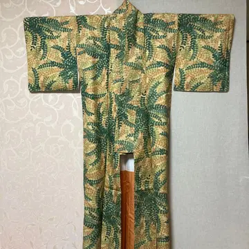 앤티크 다이쇼 로망 쇼와 레트로 코몬 이중 기모노 나뭇잎 패턴 순수 실크