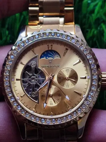 MOHDNE 자동 와인딩 시계, 오픈 하트, 문페이즈