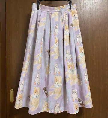이페 테디베어 패턴 스커트 라벤더