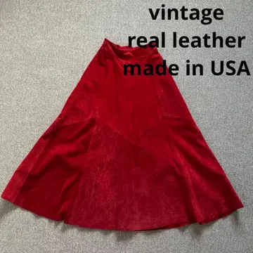 USA제 빈티지 천연 가죽 스웨이드 롱 스커트 빨간색