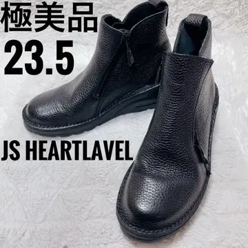 제이 에스 하트 라벨 리얼 가죽 블랙 숏부츠 사이드 지퍼