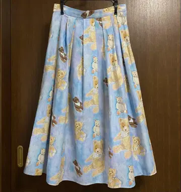 이페 테디베어 패턴 스커트 블루