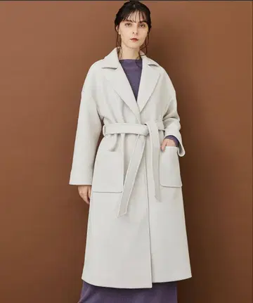 studious 울 니들 벨티드 코트 ivory