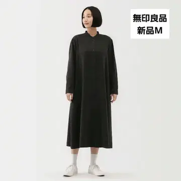 무인양품 양면 기모 플란넬 스탠드 카라 긴팔 원피스 M